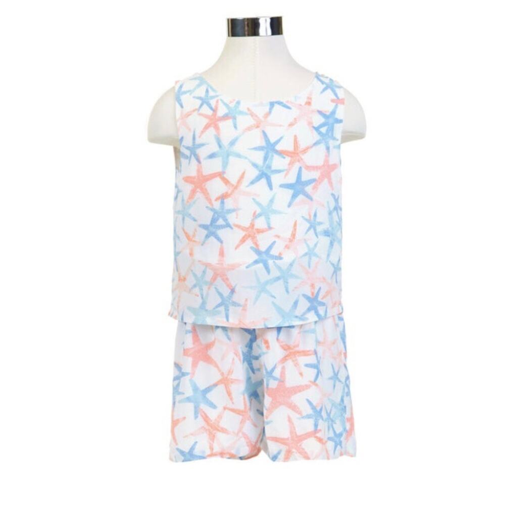 Nautica Girls' Beach Starfish Romper in Red White Blue Girl's Size Medium 10/12